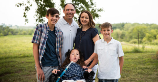 The Turnbull family, left to right: Treyton, Travis ’99, Stella, Sarah ’00 and Sayer Turnbull.