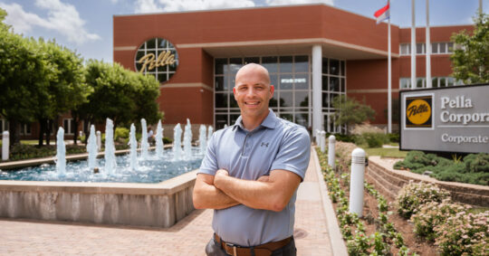 Shawn Vande Kieft ’21 outside Pella Corporation where he works as a product engineer.