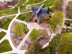 Aerial photo of the Peace Mall History Garden