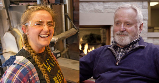 Splitscreen photo of Tom Reinbold, alongside his daughter Allison Reinbold ’20